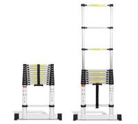 Tubiaz 3.2M Alu Télescopique avec 2 Crochets Amovibles, Echelle à Télescopage de Sécurité Multi-Niveaux, Portable Télescopique Anti-Dérapant, Echelle Multi-usages, Charge Max 150 kg