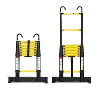 Tubiaz 3.2M Alu Télescopique avec 2 Crochets Amovibles, Interrupteur de Sécurité Multi-Niveaux Echelle Extensible, Echelle Multi-usages, Charge Max 150 kg-Jaune Noir