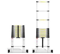 Tubiaz 4.4M Echelle télescopique en Aluminium avec 2 Crochets Amovibles, Interrupteur de sécurité à Plusieurs Niveaux Coulisse, Portable antidérapant, Charge Max. 150 kg Argent