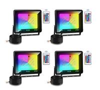 Tubiaz 4pack Projecteurs LED RGB 50W Intérieur et Extérieur Multicolore, RGB Spot LED de Couleur Avec Télécommande, 16 Couleurs 4 Modes Étanchéité IP66, Fonction Mémoire(pas de prise)