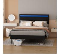 Tubiaz Cadre de lit Sommier à lattes simili cuir Éclairage LED avec télécommande 140*200CM Noir STRUCTURE DE LIT