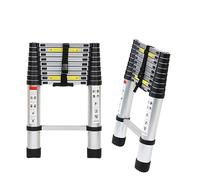 Tubiaz Échelle télescopique 2,6 m, antidérapante Polyvalente, Interrupteur de sécurité Multi-Niveaux, échelle télescopique en Aluminium, Charge maximale : 150 kg, Argent, 2.6M