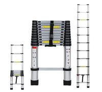 Tubiaz Échelle télescopique en Aluminium de 3,2 m, Interrupteur sécurité à Plusieurs Niveaux, Portable, antidérapante, Polyvalente, Charge maximale : 150 kg, Argent, 3.2M