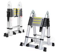 Tubiaz Échelle télescopique Pliable en Aluminium, 5 m (2,5 + 2,5 m), Grande applicabilité, échelle multifonctionnelle, Pliable, échelle multifonctionnelle, jusqu'à 150 kg, Argent, 5(2.5+2.5)M