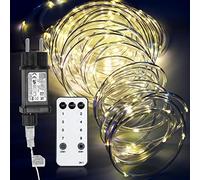 Tubiaz Guirlande lumineuse LED, 20m, 200 LED, Blanc chaud, Guirlandes lumineuses étanches avec télécommande et minuterie, Guirlandes lumineuses pour décoration intérieure et extérieure