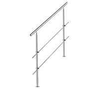 Tubiaz Main courante en acier inoxydable, passe-mains pour escaliers, balcons, 150 cm, avec 2 traverses de 42 mm de diamètre, pour intérieur et extérieur