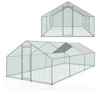 Tubiaz Poulailler enclos avec serrure, 3 x 6 x 2 m, cadre en acier galvanisé, toit ombragé revêtu de PVC, pour cage à poulailler, cage à oiseaux, petits animaux