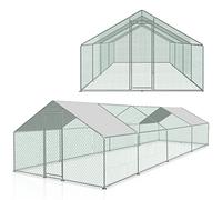 Tubiaz Poulailler XXL, Enclos extérieur avec serrure de sécurité et bâche PE imperméable, cadre en acier stable, enclos extérieur beaucoup d'espace pour poules, lapins et autres petits animaux, 3x8x2m