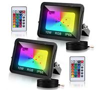 Tubiaz Projecteur LED RGB Exterieur, 2pack 10W RGB Spot LED Avec Télécommande et Fonction Mémoire, 16 Couleurs 4 Modes Etanche IP66 Pour Arbre Soirée Bar Fête (pas de prise)
