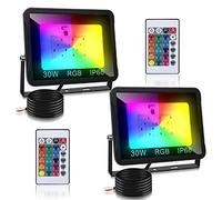 Tubiaz Projecteur LED RGB Exterieur, 2pack 30W RGB Spot LED Avec Télécommande et Fonction Mémoire, 16 Couleurs 4 Modes Etanche IP66 Pour Arbre Soirée Bar Fête (pas de prise)