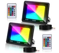Tubiaz Projecteur LED RGB Exterieur, 2pack 50W RGB Spot LED Avec Télécommande et Fonction Mémoire, 16 Couleurs 4 Modes Etanche IP66 Pour Arbre Soirée Bar Fête (pas de prise)