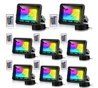 Tubiaz Projecteur LED RGB Exterieur Avec Télécommande, 8pack 20W Projecteur LED Couleur 16 Couleurs 4 Modes, Fonction Mémoire, IP66 Étanche Spot LED Extérieur pour Jardin (pas de prise)