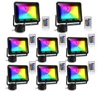 Tubiaz Projecteur LED RGB Exterieur Avec Télécommande, 8pack 30W Projecteur LED Couleur 16 Couleurs 4 Modes, Fonction Mémoire, IP66 Étanche Spot LED Extérieur pour Jardin (pas de prise)