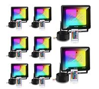 Tubiaz Projecteur LED RGB Exterieur Avec Télécommande, 8pack 50W Projecteur LED Couleur 16 Couleurs 4 Modes, Fonction Mémoire, IP66 Étanche Spot LED Extérieur pour Jardin (pas de prise)