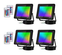 Tubiaz Projecteurs LED RGB Exterieur, 50W Lumière Multicolore Réglable 16 Couleurs 4 Modes avec Télécommande,Fonction Mémoir, Étanche IP66 Pour Fête, Jardin (4 Pack, Pas de prise)
