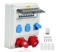 Tubiaz Répartiteur de courant de construction 32 A, distributeur de courant 3 x 230 V + 1 x 16 A+1 x 32 A/400 V CEE 5 broches, distributeur mural équipé d'une protection individuelle contre les