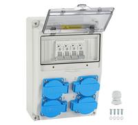 Tubiaz Répartiteur mural avec disjoncteur 16 A, 4 prises Schuko et CEE avec disjoncteur CC, distributeur de courant 16 A intérieur et extérieur