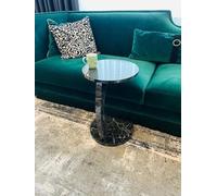 Tubibu C Form Petite table d'appoint ronde comme plateau de rangement pour canapé et canapé avec roulettes, table à roulettes, table d'appoint, plateau de table rond (forme de C, marbre, noir)