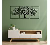 Tubibu Lot de 3 décorations murales modernes en métal 100 % métal - Décoration murale à suspendre pour salon, chambre à coucher, dortoir, sculptures murales d'intérieur (arbre noir, petit)