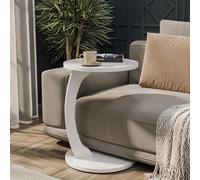 Tubibu MDF - Petite table d'appoint ronde en forme de C - Plateau de rangement pour canapé et canapé avec roulettes - Table de rangement ronde (blanc)