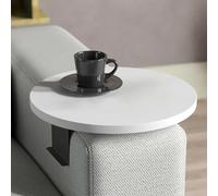 Tubibu Plateau de canapé réglable avec porte-gobelet, design spécial avec support en métal pratique, étagère pour ensemble de sièges, diamètre : 35 cm, blanc