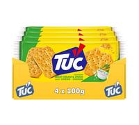 TUC - 4 Paquets de Tuc Goût Crème Oignon 100g - Crackers Croustillants - Format Pratique à Emporter - Lot de 4x100g