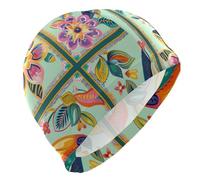 Tucane tropical de style bohème pour femme - Cheveux courts - Imperméable - Protection des cheveux et réduction de la traînée - Gorro de natación para mujer
