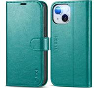 TUCCH Coque Portefeuille pour iPhone 15 5G, Cyan Texturé