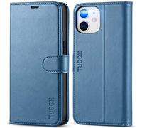 TUCCH Coque pour iPhone 12 Mini, Étui Portefeuille en Cuir Synthétique avec RFID Blocage, Béquille, Fentes Cartes, Magnétique - Bleu Clair