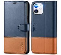 TUCCH Coque pour iPhone 12 Pro, Etui iPhone 12 [RFID Blocage] Portefeuille, Housse Antichoc Housse Simili Cuir Protection Support Fentes Cartes pour iPhone 12/12 Pro (6,1 Pouces, 2020) - Bleu & Brun