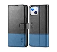 TUCCH Coque pour iPhone 13 5G, Etui Portefeuille Antichoc TPU Housse Cuir Synthétique [RFID Blocage] Fentes de Cartes Protection Optimale Compatible iPhone 13 (6,1 Pouces, 2021) - Noir & Bleu Clair