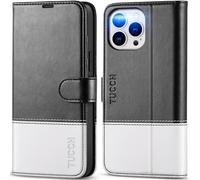 TUCCH Coque pour iPhone 13 Pro Max 5G, Etui Portefeuille TPU Antichoc Cuir Synthétique Fentes Cartes [RFID Blocage] Fermoir à Aimant Compatible avec iPhone 13 Pro Max (6,7 pouces, 2021) - Noir & Blanc