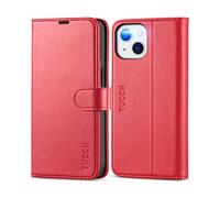 TUCCH Etui Coque pour iPhone 13 5G, Antichoc TPU Housse iPhone 13 Cuir PU Portefeuille Etui [RFID Blocage] [Béquille] [Fentes pour Cartes] Coque pour iPhone 13 (6,1 Pouces) - Rouge