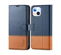 TUCCH Etui Coque pour iPhone 13 5G, Antichoc TPU Housse iPhone 13 Cuir PU Portefeuille Etui [RFID Blocage] [Béquille] [Fentes pour Cartes] Coque pour iPhone 13 (6,1 Pouces) - Bleu & Brun