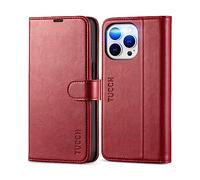 TUCCH Etui Coque pour iPhone 13 Pro, Antichoc TPU Housse iPhone 13 Pro Cuir PU Portefeuille Etui [RFID Blocage] [Béquille] [Fentes pour Cartes] Coque pour iPhone 13 Pro (6,1 Pouces) - Rouge Foncé