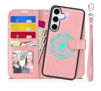 TUCCH Etui pour Galaxy S25 Plus 5G, Coque Cuir Synthétique S25 Plus, 2 en 1 Amovible Housse TPU Dragonne [RFID Blocage] Portefeuille Protection Complète Support pour Galaxy S25 Plus 6,7" - Rose Pâle