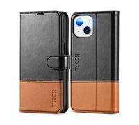 TUCCH Etui pour iPhone 13 5G, Coque Portefeuille Fentes pour Cartes Housse Cuir Synthétique Fonction Stand [Blocage RFID] Protection Complète Compatible avec iPhone 13 (6,1 pouces, 2021) - Noir & Brun