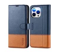 TUCCH Etui pour iPhone 13 Pro, Coque Antichoc Housse iPhone 13 Pro Cuir TPU Portefeuille Etui [RFID Blocage] [Béquille] [Fentes pour Cartes] Coque pour iPhone 13 Pro (6,1 Pouces) - Bleu & Brun