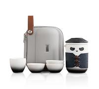 TUCHACA Ensemble de thé de voyage, tasse à thé Panda mignon avec sac de transport, 350ml céramique Kung Fu théière avec 4 tasses à thé en céramique avec filtre à thé. (Noir)