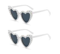 Tucireat Vintage Lunettes Coeur,Lot de 2 lunette de soleil coeur,Femme Vintage Lunettes,Lunette de Soleil Femme en Forme de Coeur avec Perles,Lunettes Soleil Pour festival et voyage(Blanc)