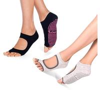 Tucketts Chaussettes antidérapantes pour femme, yoga, barre, pilates, fabriquées en Colombie, Noir, statique, L-XL