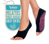 Tucketts Chaussure Femme Chaussettes de Yoga, Chaussettes Antiderapantes Femme Skid pour Barre Pilates Ballet Sport Trampoline Polaires, Noir, Taille Unique