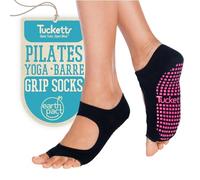 Tucketts Chaussure Femme Chaussettes de Yoga, Chaussettes Antiderapantes Femme Skid pour Barre Pilates Ballet Sport Trampoline Polaires, Noir, Taille Unique