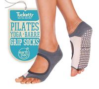 Tucketts Womens Yoga Toe Socks, Toeless Non Slip Skid Grippy Ankle Socks - Allegro Style (Blush Gris)