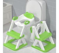 TuckInn Siège de toilette 2 en 1, pour garçon, avec tabouret d'entrejambe, échelle, siège rembourré et protection anti-éclaboussures, vert/blanc