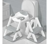 TuckInn Siège de toilette 2 en 1, pour garçon, avec tabouret étape, échelle, siège rembourré et protection anti-éclaboussures, gris et blanc