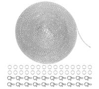 Tucnoeu Chaîne en acier inoxydable argenté de 10 m, ne se décolore pas, pour la fabrication de bijoux, avec 30 anneaux ouverts et 20 fermoirs mousquetons (2 mm)