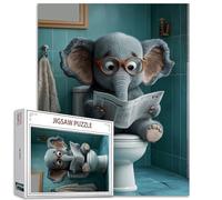 Tucoco Store Puzzle d’éléphant avec journal assis sur un siège de toilettes 1 000 pièces, pour adultes, puzzle de bricolage coloré pour la décoration de la maison, jeu difficile pour les activités