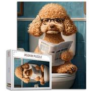 Tucoco Store Puzzle de caniche avec journal assis sur un siège de toilettes 1 000 pièces (68 x 50 cm), pour adultes, puzzle de bricolage coloré pour la décoration de la maison, jeu difficile pour les