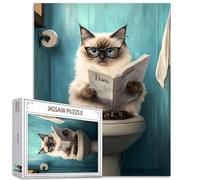 Tucoco Store Puzzle de chat siamois avec journal assis sur un siège de toilettes 1 000 pièces, pour adultes, puzzle de bricolage coloré pour la décoration de la maison, jeu difficile pour les